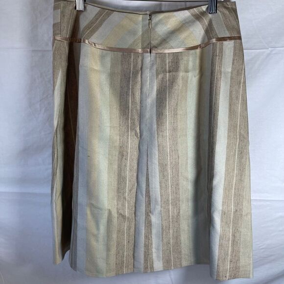 Lafayette 148 Heather Neutrals Brown Linen/Silk Striped A-Line Skirt Sz 10 - Picture 2 of 6